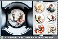 Bundle of six Watercolor Owls Car Coaster designs.