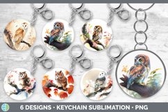 Bundle of six Watercolor Owls Keychain designs.