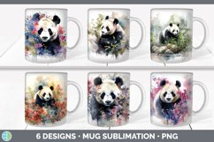 Bundle of six Watercolor Panda Bears Mug Wrap designs.