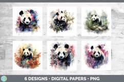 Bundle of six Watercolor Panda Bears Paper Backgrounds designs.