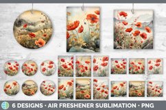 Bundle of six Watercolor Poppies Air Freshener designs.