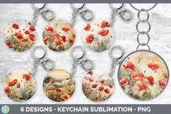 Bundle of six Watercolor Poppies Keychain designs.