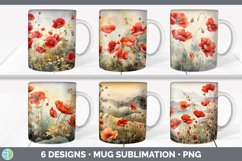 Bundle of six Watercolor Poppies Mug Wrap designs.