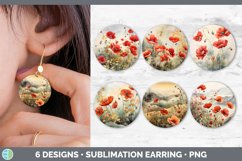 Bundle of six Watercolor Poppies Round Earrings designs.