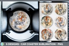 Bundle of six Watercolor Tigers Car Coaster designs.