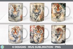 Bundle of six Watercolor Tigers Mug Wrap designs.