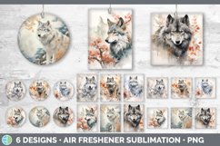 Bundle of six Watercolor Wolves Air Freshener designs.
