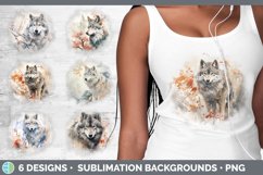 Bundle of six Watercolor Wolves Grunge Background designs.