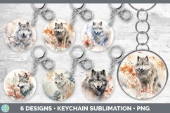 Bundle of six Watercolor Wolves Keychain designs.