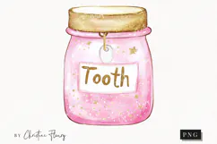 Pink Watercolor Tooth Jar - Tooth Fairy PNG Product Image 1