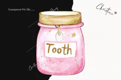 Pink Watercolor Tooth Jar - Tooth Fairy PNG Product Image 2
