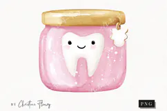 Pink Watercolor Tooth Jar - Tooth Fairy PNG Product Image 1