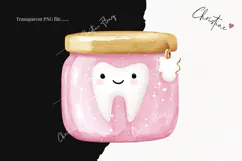 Pink Watercolor Tooth Jar - Tooth Fairy PNG Product Image 2