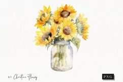 Watercolor Sunflower Glass Jar Clipart | Watercolor Flower Product Image 1