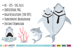 Shark birthday png graphics for party invitations favor tags and cupcake topper designs