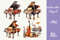 Piano Clipart PNG. Jazz Music Watercolor Clipart Product Image 1