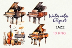 Piano Clipart PNG. Jazz Music Watercolor Clipart Product Image 2