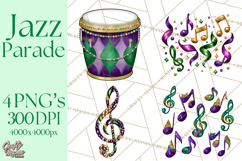 Jazz &amp; Brass Mardi Gras Clipart, Carnival Music PNG Product Image 1