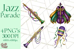 Jazz & Brass Mardi Gras Clipart, Carnival Music PNG Product Image 1
