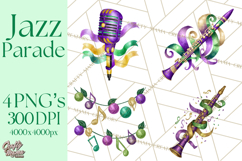 Jazz &amp; Brass Mardi Gras Clipart, Carnival Music PNG Product Image 1
