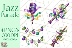 Jazz & Brass Mardi Gras Clipart, Carnival Music PNG Product Image 1
