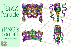 Jazz &amp; Brass Mardi Gras Clipart, Carnival Music PNG Product Image 1