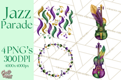 Jazz &amp; Brass Mardi Gras Clipart, Carnival Music PNG Product Image 1