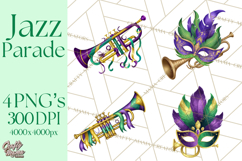 Jazz &amp; Brass Mardi Gras Clipart, Carnival Music PNG Product Image 1