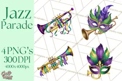 Jazz & Brass Mardi Gras Clipart, Carnival Music PNG Product Image 1