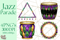 Jazz &amp; Brass Mardi Gras Clipart, Carnival Music PNG Product Image 1