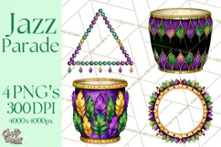 Jazz & Brass Mardi Gras Clipart, Carnival Music PNG Product Image 1