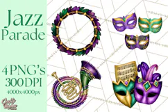 Jazz & Brass Mardi Gras Clipart, Carnival Music PNG Product Image 1