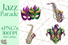 Jazz &amp; Brass Mardi Gras Clipart, Carnival Music PNG Product Image 1