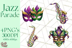 Jazz & Brass Mardi Gras Clipart, Carnival Music PNG Product Image 1