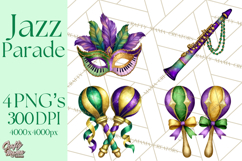 Jazz &amp; Brass Mardi Gras Clipart, Carnival Music PNG Product Image 1