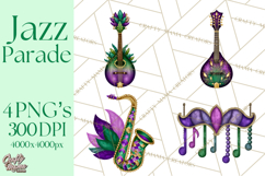 Jazz &amp; Brass Mardi Gras Clipart, Carnival Music PNG Product Image 1