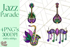 Jazz & Brass Mardi Gras Clipart, Carnival Music PNG Product Image 1