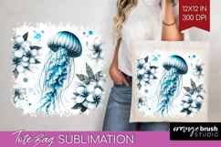 Jellyfish Floral Tote Bag Tropical Tote Bag PNG Sublimation Product Image 1