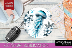 Jellyfish Floral Car Coaster Tropical Coaster PNG Product Image 1