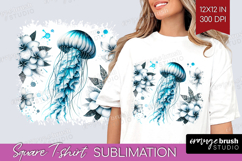 Jellyfish Floral Square Tshirt Background Tropical PNG Product Image 1