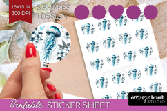 Jellyfish Floral Round Sticker Tropical Printable Sticker Product Image 1