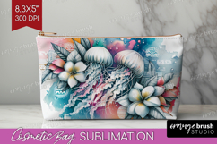 Jellyfish Floral Cosmetic Bag Tropical Makeup Bag PNG Product Image 1