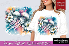 Jellyfish Floral Square Tshirt Background Tropical PNG Product Image 1