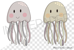 Cute jellyfish SVG PNG Sea Animal Clipart pink yellow illust Product Image 1