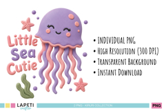 Smiling jellyfish graphic with soft pink and purple tentacles for baby bodysuits