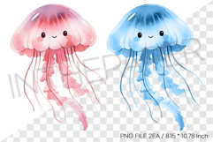 Pink Blue Jellyfish PNG Clipart Summer Ocean Watercolor Product Image 1