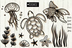 Ocean Sea SVG, Goldfish Turtle Jellyfish Seaweed Shell Stars Product Image 1