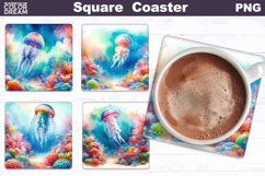 Jellyfish Square Coaster | Watercolor Ocean Square Coaster Product Image 1