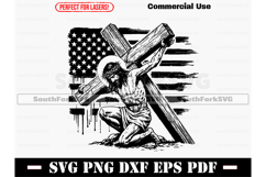 Jesus Carrying the Cross American Flag SVG PNG DXF EPS PDF Product Image 1