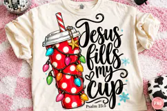 Jesus Fill My Cup PNG, Christmas Tumbler with Holiday Lights Product Image 1